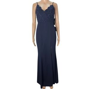 New Lulus Leandra Navy Blue Crochet Lace Maxi Dress Gown Prom Formal Wedding